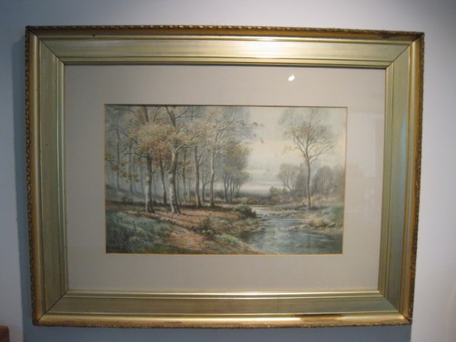 Charles W. Hart Signed Landscape Artwork: Framed and matted 32" x 24 1/2", few chips on frame, Local Pickup Only