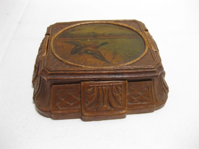 Vintage Carved Resin Trinket Box with Mallard Decal Top (1 of 7)