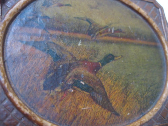 Vintage Carved Resin Trinket Box with Mallard Decal Top - 7