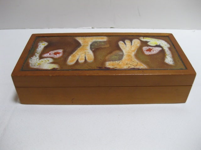 Porcelain Lined Wood Humidor with Enameled Copper Top: 8 1/4" x 4" x 2"