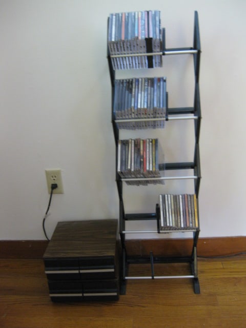 5 Tier CD/DVD Rack and Two 2 Drawer Cassette Tape Cases: CD Rack 12" x 6" x 40 1/2"h-includes Easy Listening and Classical Music CDs, Cassette drawers 10 1/2" x 12 1/2" x 4"-includes cassette tapes, Local Pickup Only