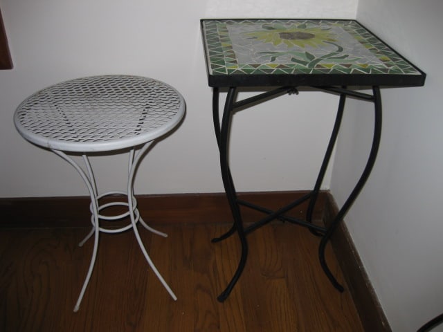 Round White Metal Mesh Side Table and Sunflower Mosaic Tile Top Side Table (1 of 4)