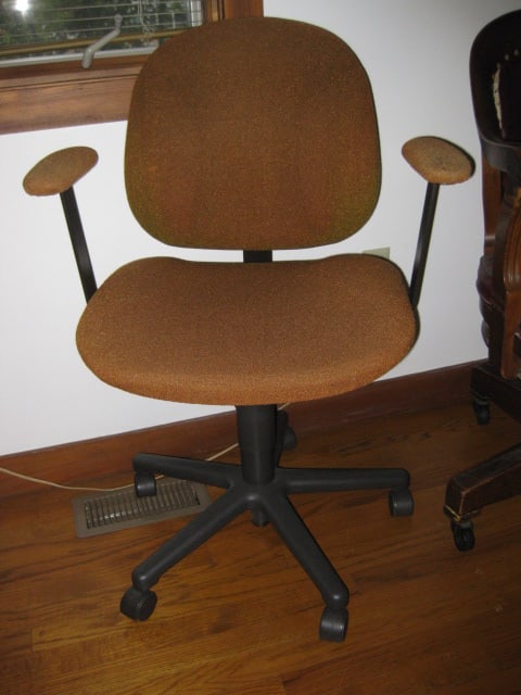 The HON Company Upholstered Arm Task Chair: 26 1/2"w, some wear on one arm, Local Pickup Only