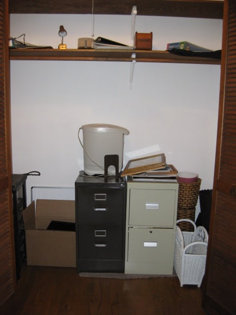 Office Closet Contents-2 Drawer File Cabinets, White Boards, Paper Shredder,: Waste Cans, Office Supplies, Binders, Cables/Power Cords, etc. See all pictures, Bring Boxes, Local Pickup Only