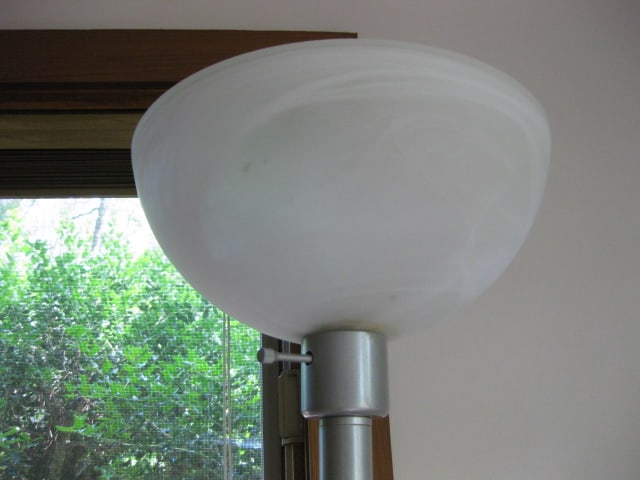 3-Way Grey Metal Torchiere Floor Lamp with Frosted Slag Glass Shade - 2