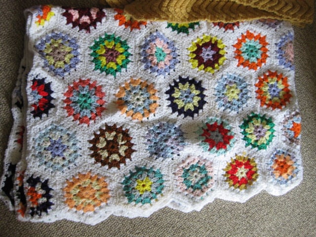 Three Hand Crafted Afghan Throws and Crocheted Lace Coverlet - 2