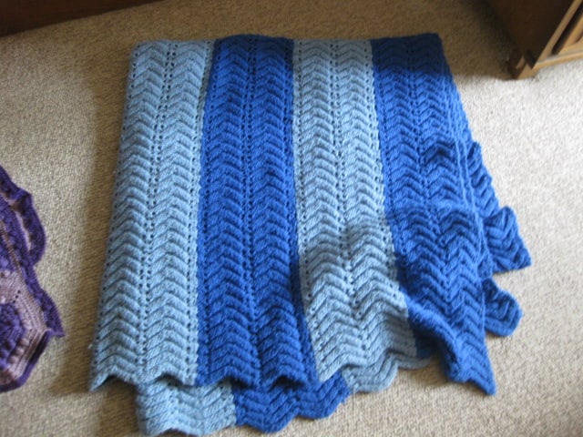 Three Hand Crafted Afghan Throws and Crocheted Lace Coverlet - 4