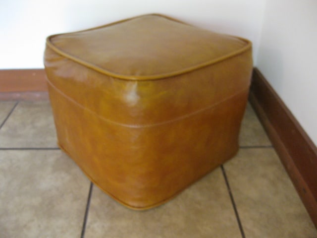 Midcentury Vinyl Foot Stool/Ottoman: 14 1/2" square x 12", Local Pickup Only