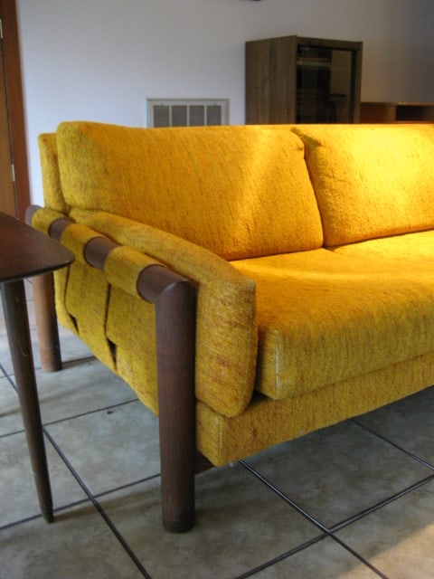 Craft Associate Midcentury Wood Slub Yarn Upholstery Sofa - 2