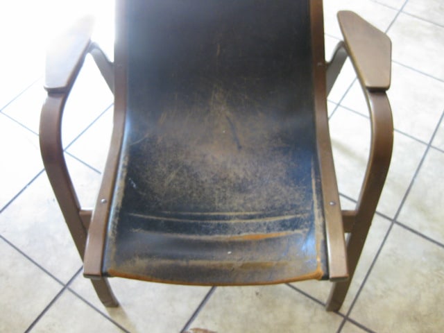 Midcentury Bentwood Leather High Back Sling Chair - 2
