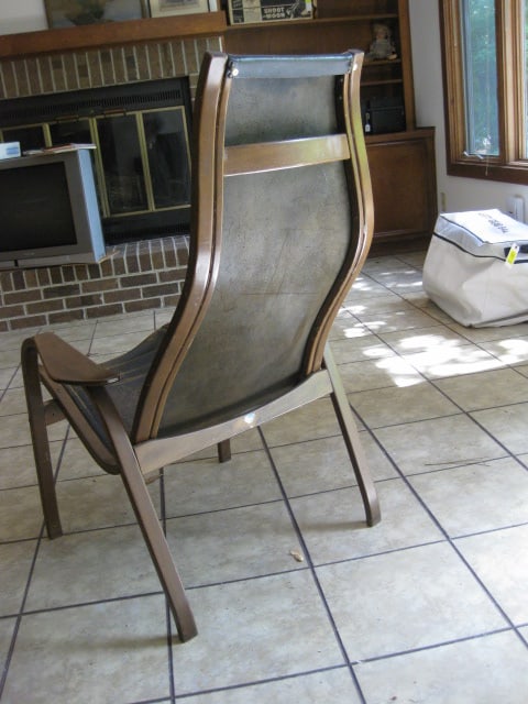 Midcentury Bentwood Leather High Back Sling Chair - 3