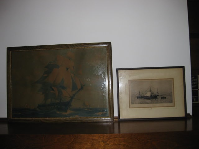 Two Vintage Framed Ship Lithographs: 13 1/4" x 10 1/4", 21 1/2" x 15 1/2"