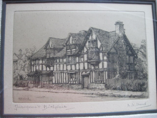 Framed and Matted N.W. Ward "Anne Hathaway's Cottage" and "Shakespeare's Birthplace" - 7