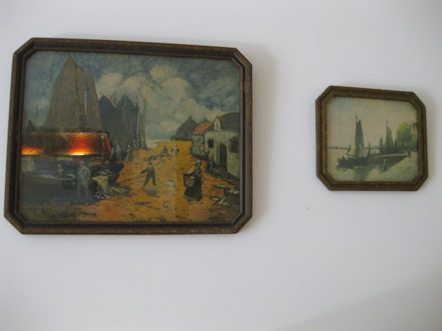 Two Vintage Framed Mediterranean Fishing Village Lithographs: 19 3/4" x 16", 11 1/4" x 9 1/2"