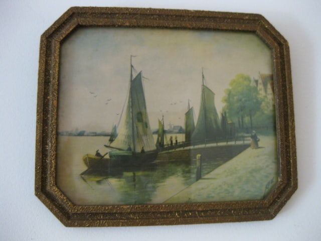 Two Vintage Framed Mediterranean Fishing Village Lithographs - 2