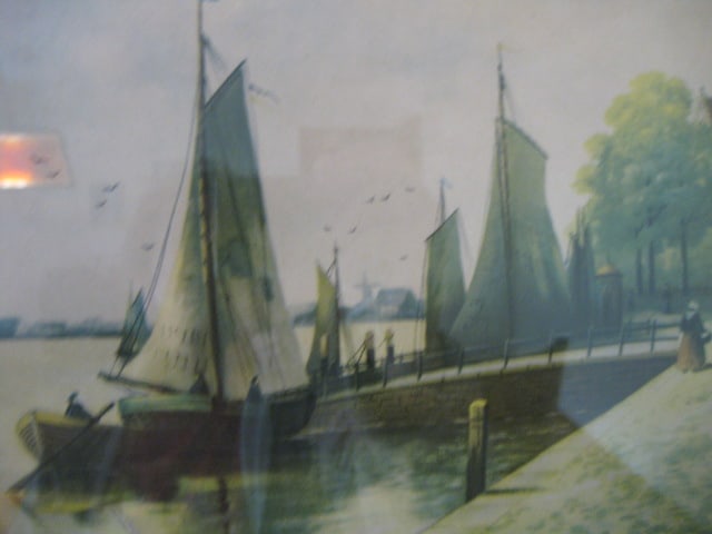 Two Vintage Framed Mediterranean Fishing Village Lithographs - 3