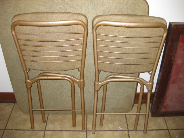 Midcentury Cosco Card Table with Three Metal Folding Chairs and Leg-O-Matic - 6