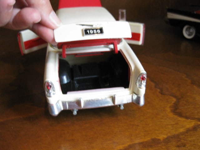 Two 1:18 Scale 1950's Bel Air Diecast Cars and Plastic Toy Coupe - 10