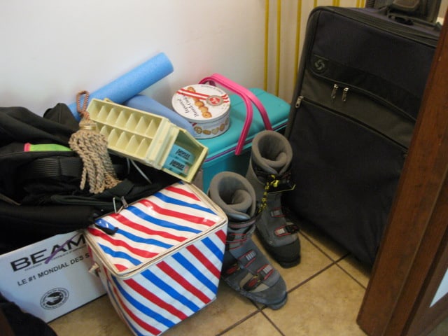 Storage Closet Contents-Suitcase, Hoover Upright Vacuum, Picnic Set, Sewing Storage - 2