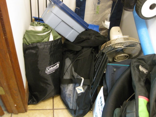 Storage Closet Contents-Suitcase, Hoover Upright Vacuum, Picnic Set, Sewing Storage - 6