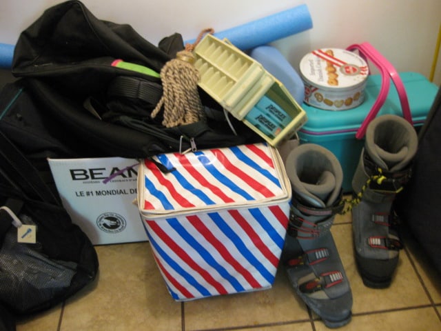 Storage Closet Contents-Suitcase, Hoover Upright Vacuum, Picnic Set, Sewing Storage - 7