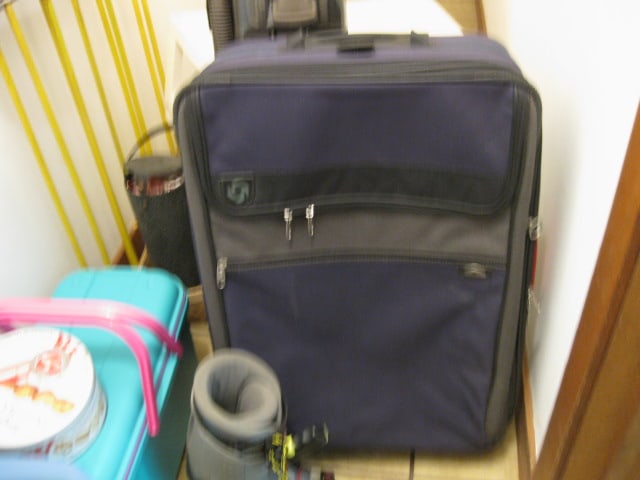 Storage Closet Contents-Suitcase, Hoover Upright Vacuum, Picnic Set, Sewing Storage - 8