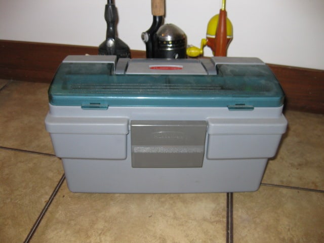 Zebco Fishing Rods and Reels and Rubbermaid Tackle Box with Fishing Lures/Worms - 2