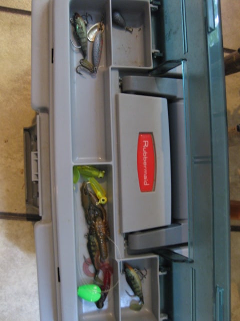 Zebco Fishing Rods and Reels and Rubbermaid Tackle Box with Fishing Lures/Worms - 4