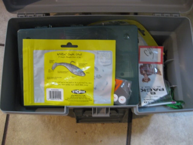 Zebco Fishing Rods and Reels and Rubbermaid Tackle Box with Fishing Lures/Worms - 5
