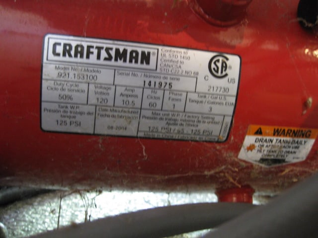 Craftsman 3 Gallon 1.5 Hp Electric Air Compressor - 6