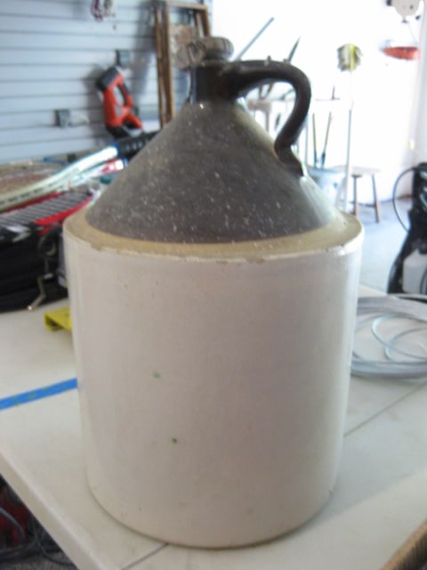 Vintage McCoy Brown/White Salt Glaze 3 Gallon Shoulder Jug with Wood Stopper - 5