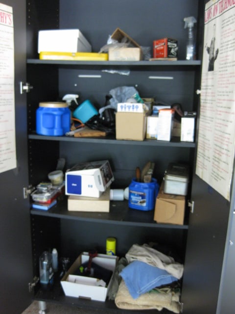 Contents of Garage Storage Cabinets-Light Bulbs, Coolers, Step Stool, Jacks, Cleaners, etc. - 10