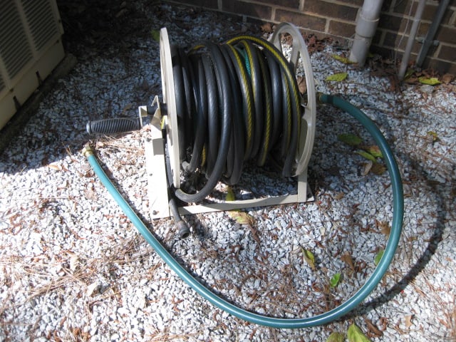 Metal Hand Crank Hose Reel with Black Heavy Duty Water Hose - 2