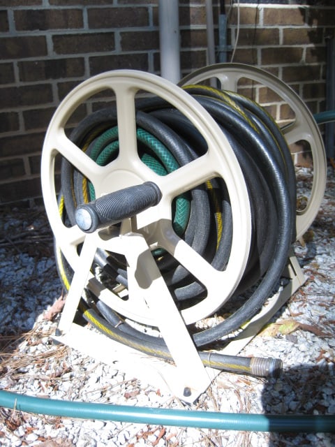 Metal Hand Crank Hose Reel with Black Heavy Duty Water Hose - 3
