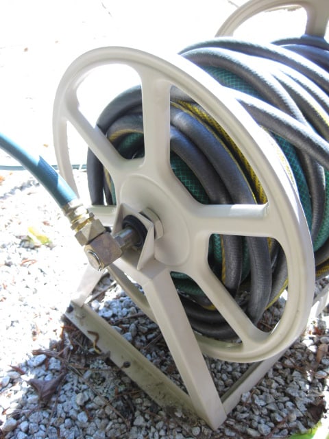 Metal Hand Crank Hose Reel with Black Heavy Duty Water Hose - 4