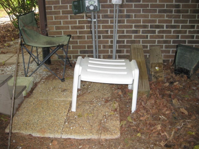 Under Deck Contents-Black Heavy Duty Shelf Unit, Planter/Pots, Plastic Side Table/Stools, - 7