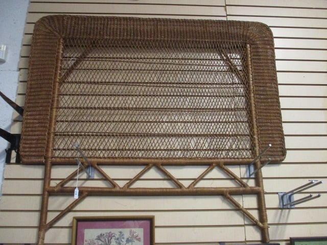 Vintage Wicker Large Twin Size Headboard: 50" x 49", Local Pickup Only