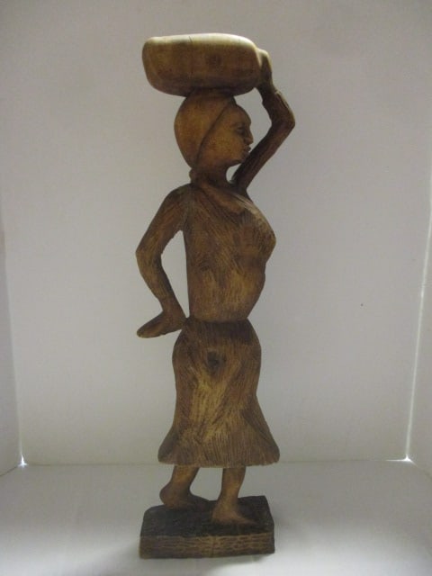 Vintage Handcarved African or Haitian Wood Statue: 23"