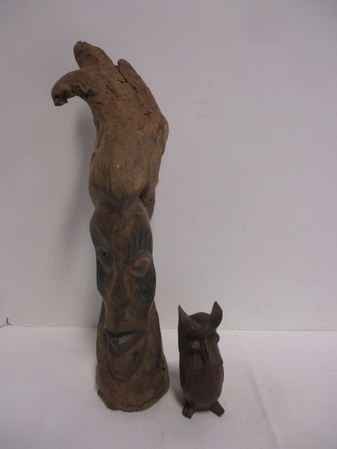 Handcarved Tribal Wood Sculpture and Wood Carved Owl Sculpture (1 of 8)