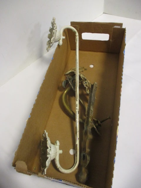 Vintage Brass Door Handle, White Wrought Iron Towel Rack and 2 Metal: Wall Decorations