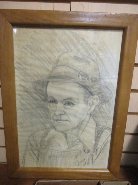 Vintage Framed Portrait Drawing - Signed "JWC" (1 of 4)
