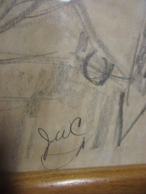 Vintage Framed Portrait Drawing - Signed "JWC" - 3