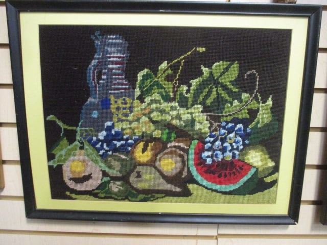 Vintage Framed Needlepoint Still Life Artwork (1 of 5)