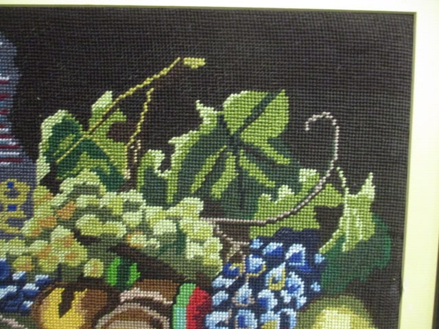 Vintage Framed Needlepoint Still Life Artwork - 3
