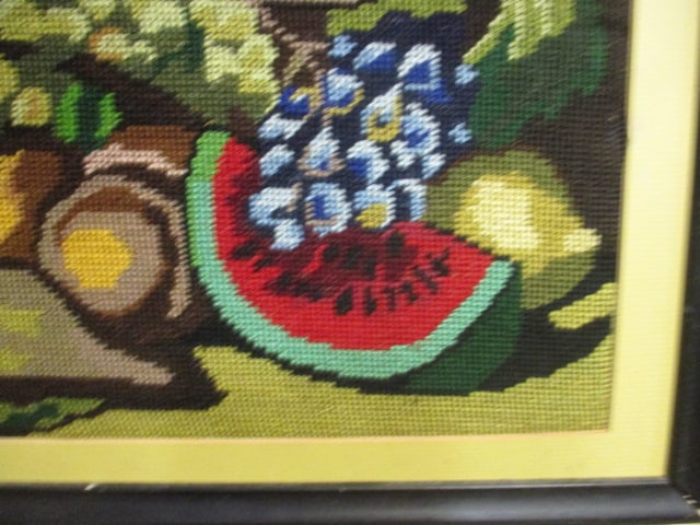 Vintage Framed Needlepoint Still Life Artwork - 4