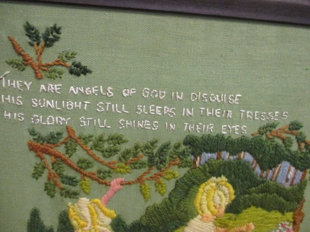 Vintage Framed Bucilla "Angels of God" Crewel Embroidery Needlework Art - 2