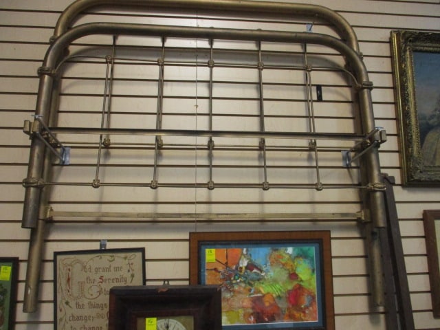 Antique Gold Painted Cast Iron Small Full Size Bed Frame with Metal Rails (1 of 6)
