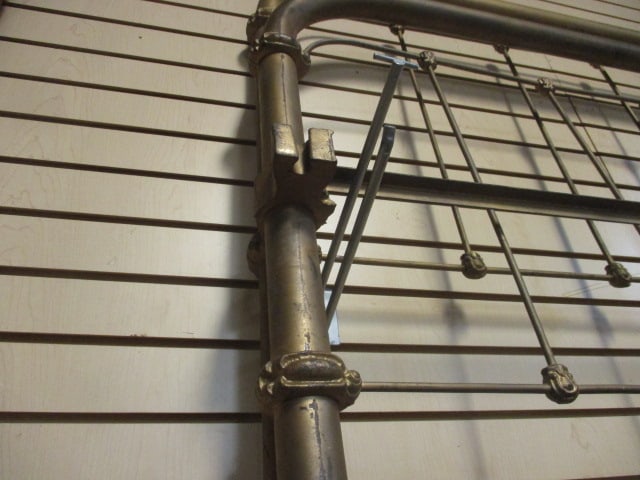 Antique Gold Painted Cast Iron Small Full Size Bed Frame with Metal Rails - 2