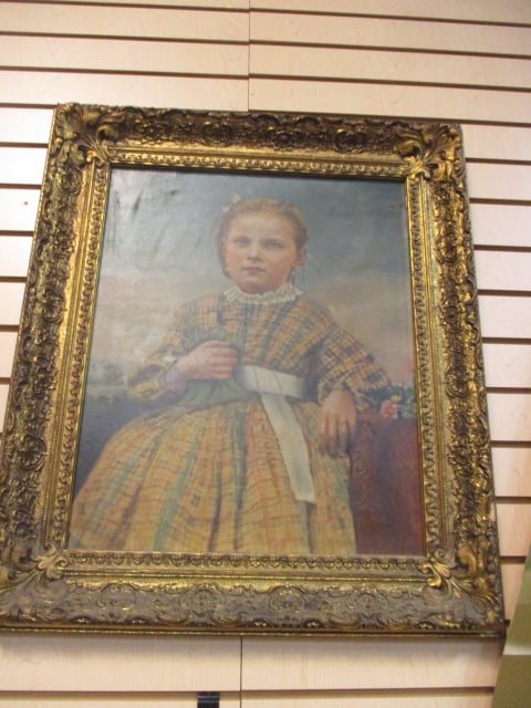 Vintage Victorian Girl Painting in Ornate Gilded Gold Frame: 24" x 30"