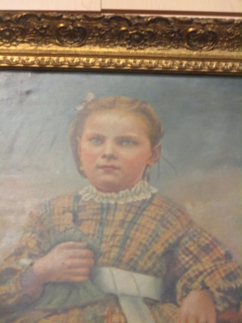 Vintage Victorian Girl Painting in Ornate Gilded Gold Frame - 2